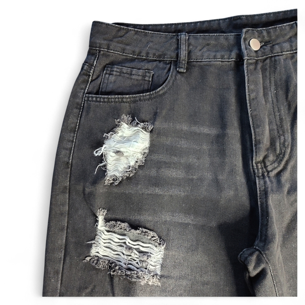 Romwe Distressed Black/Grey Denim Jeans Womens Size XL - Picture 3 of 6